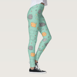 Legging Padrão de Sonhos de Gato Sonolento Fofo & Aconcheg
