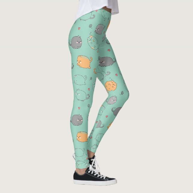 Legging Padrão de Sonhos de Gato Sonolento Fofo & Aconcheg (Direita)