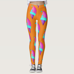 Legging Padrão De Sorvete Azul Rosa Girly Em Laranja