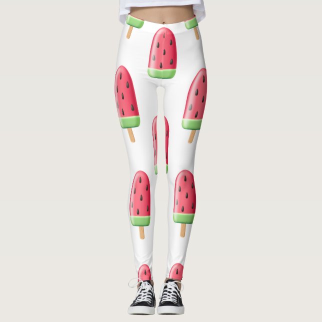 Legging Padrão de Sorvete de Morango Vermelho (Frente)