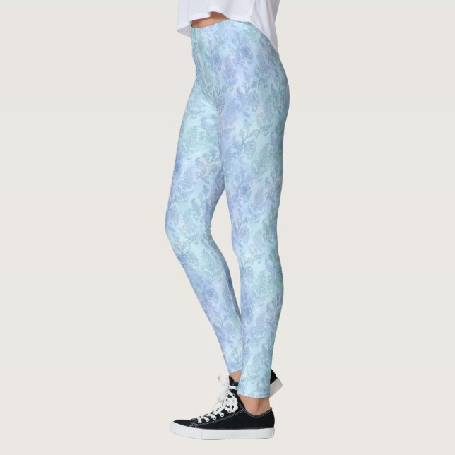 Legging Padrão de Sparkle de Aquarela Floral Azul (Esquerda)