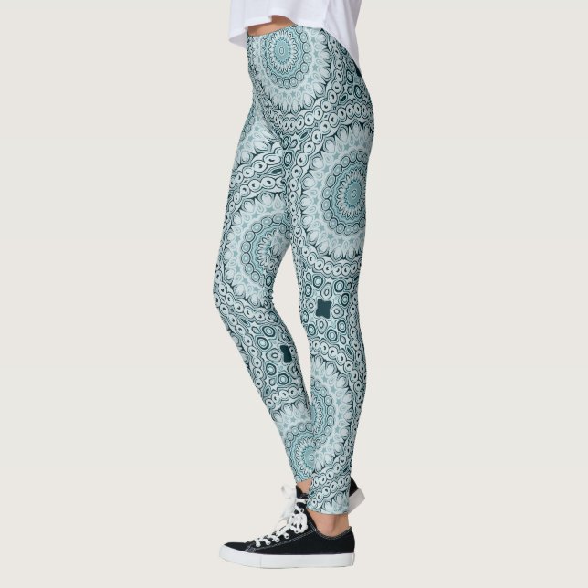 Legging Padrão de Stormy Blue e Cinza Mandala (Esquerda)