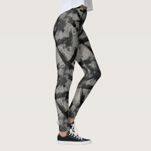 Legging Padrão de Streetwear Preto com Distúrbio Grunge