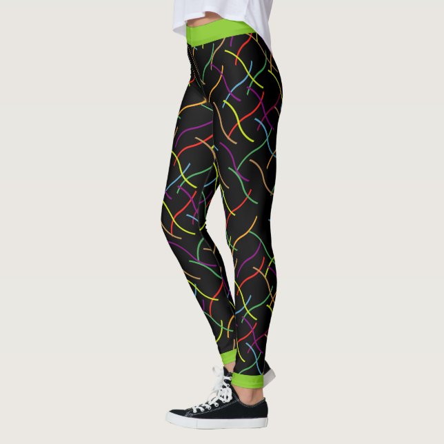 Legging Padrão de String Colorida em Preto (Esquerda)