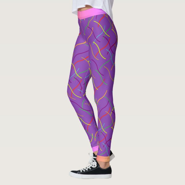 Legging Padrão de String Colorida Espalhada em Roxo (Esquerda)