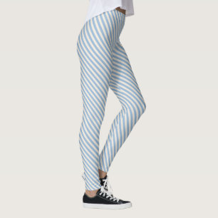 Legging Padrão de Stripe Diagonal Branco Azul