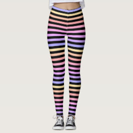 Legging Padrão de Stripe do Arco-Íris Negro