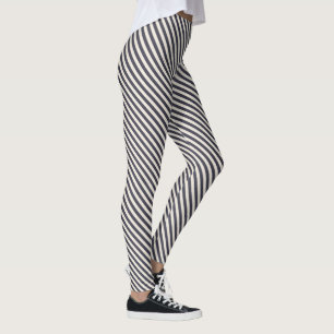 Legging Padrão de Stripes Diagonais Branco Azul Escuro