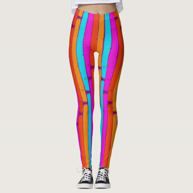 Legging Padrão de Stripes pintadas com neon vibrante (Frente)