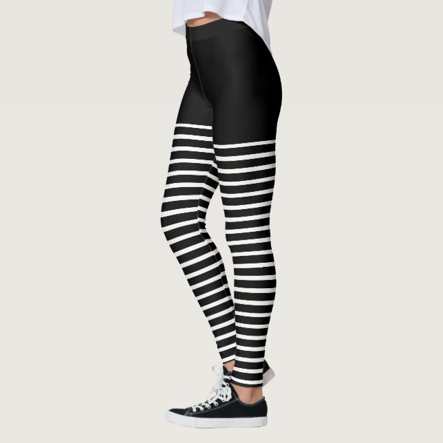 Legging Padrão de Stripes Pretas e Brancas Stripes Stripe  (Esquerda)