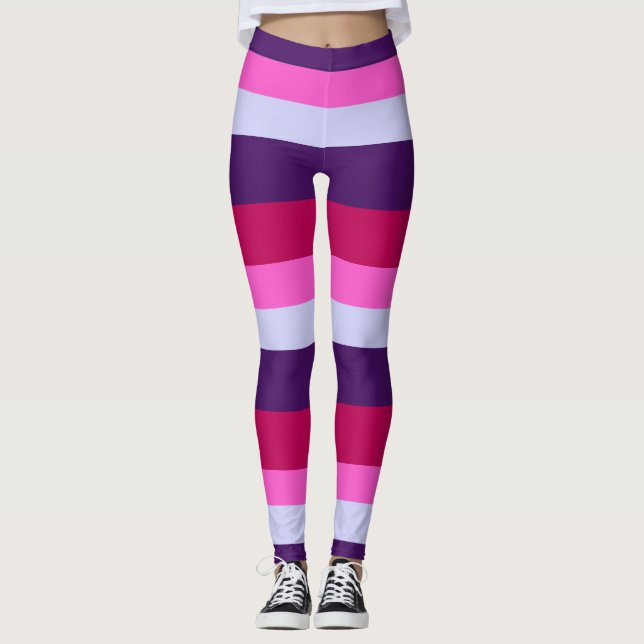 Legging Padrão de Stripes Rosa e Roxo (Frente)