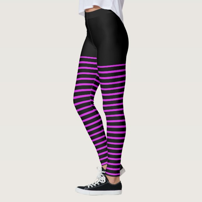 Legging Padrão de Stripes Rosa Negra e Brilhante (Esquerda)