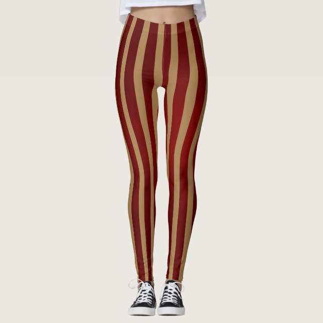 Legging Padrão de Stripes Verticais Vermelhas e Douradas (Frente)