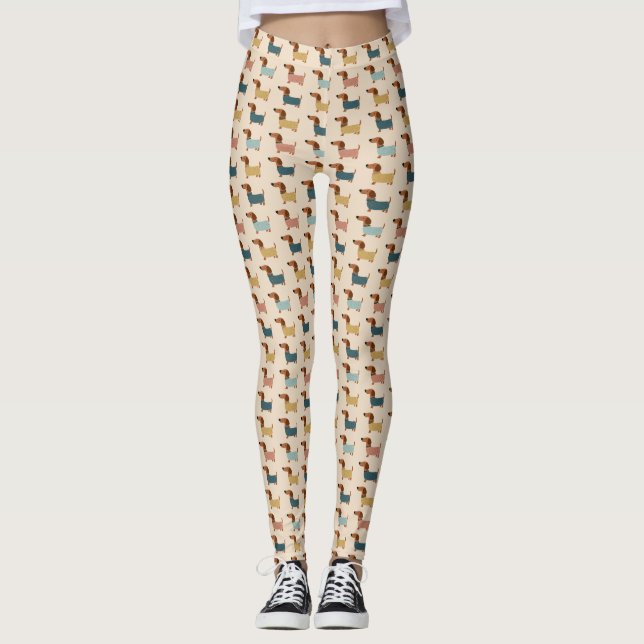 Legging Padrão de Suéter Aconchegante para Dachshund (Frente)