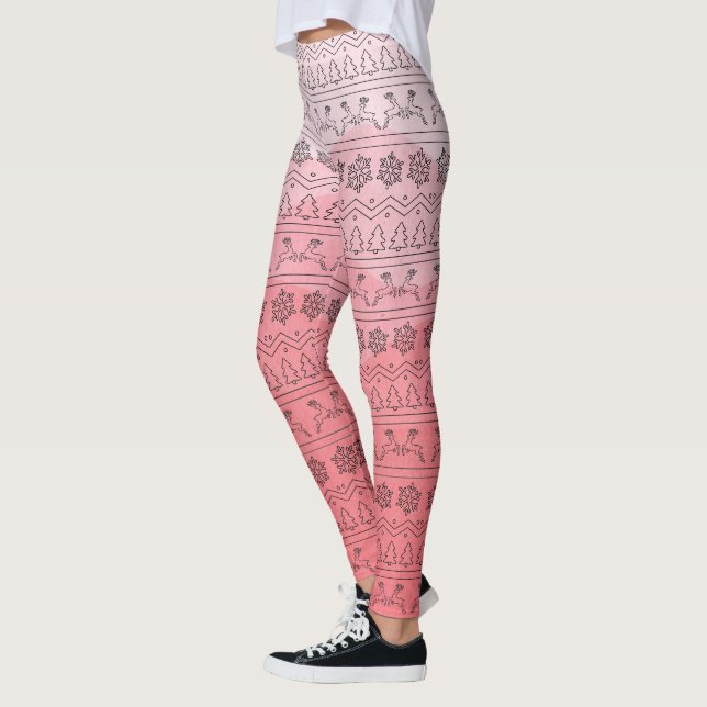 Legging Padrão de Suéter de Natal do Ombre Rosa (Esquerda)