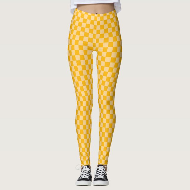 Legging Padrão de tabuleiro xadrez de creme cítrico (Frente)