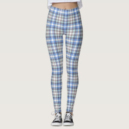 Legging Padrão de Tartan Azul e Taupe