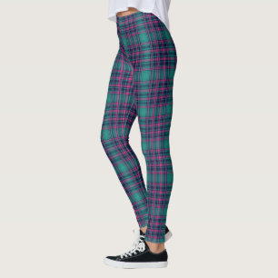 Legging Padrão de Tartan Cor-de-rosa azul do Marinho Xadre
