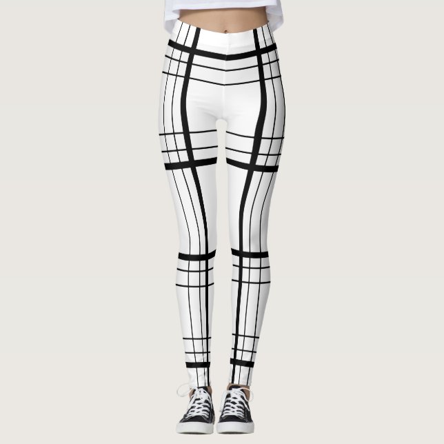 Legging Padrão de Tartan Preto e Branco (Frente)