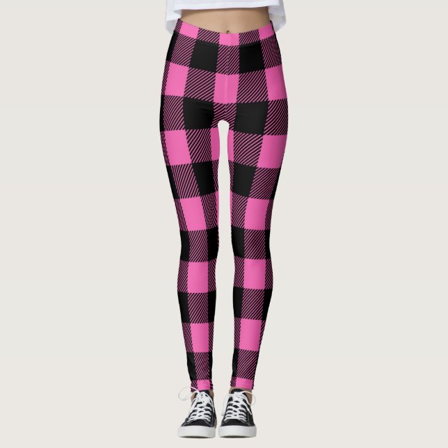 Legging Padrão de Tartan Rosa (Frente)