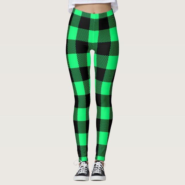 Legging Padrão de Tartan Verde (Frente)