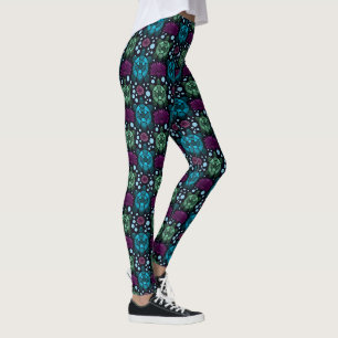 Legging Padrão de Tartaruga Marinha e Flor de Lótus
