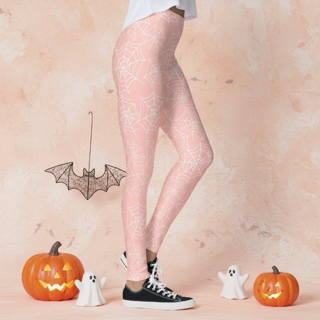 Legging Padrão de Teia de Aranha de Halloween Rosa Branco  (Criador carregado)