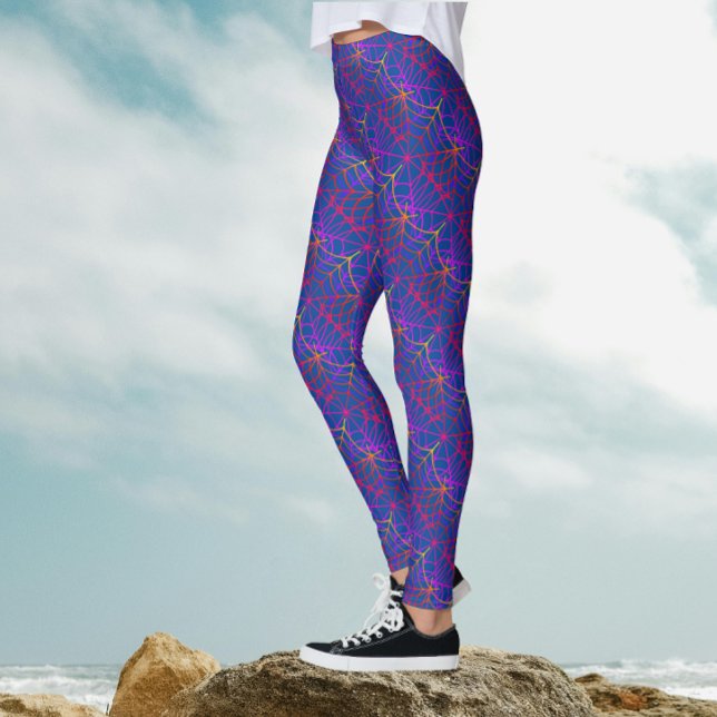 Legging Padrão de teia de aranha roxa azul divertido e leg (Criador carregado)