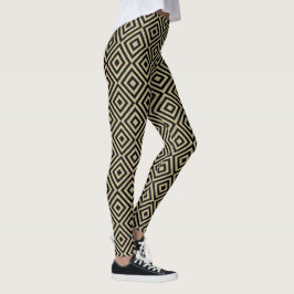 Legging Padrão de Telhas Diamantes Quadrados Dourados Mode