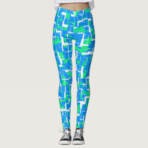 Legging Padrão de tendência branca azul verde