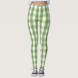 Legging Padrão de Tendência da Xadrez Gingham Verde-Oliva