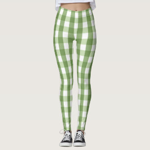 Legging Padrão de Tendência da Xadrez Gingham Verde-Oliva