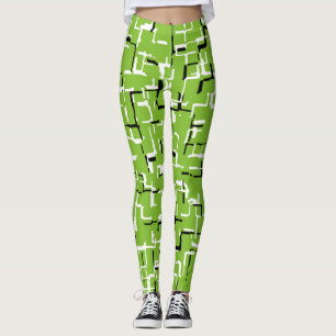 Legging Padrão de tendências branco-preto verde