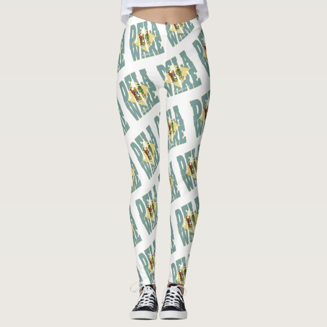Legging padrão de texto da bandeira do estado de Delaware (Frente)