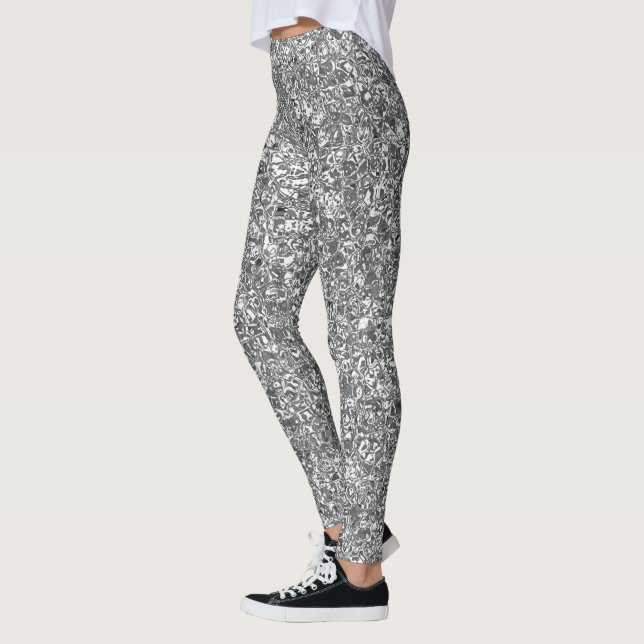 Legging Padrão de textura de brilho de prata cúbica modern (Esquerda)