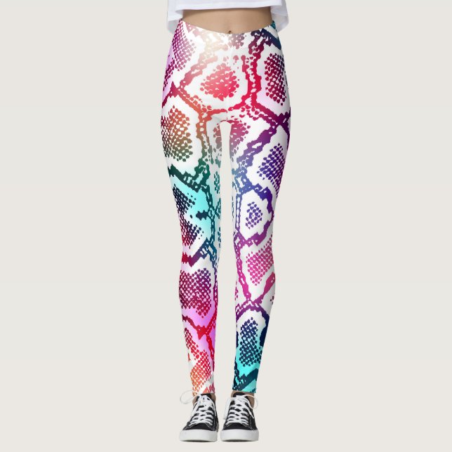 Legging Padrão de Textura de Pele Cobra colorida. (Frente)
