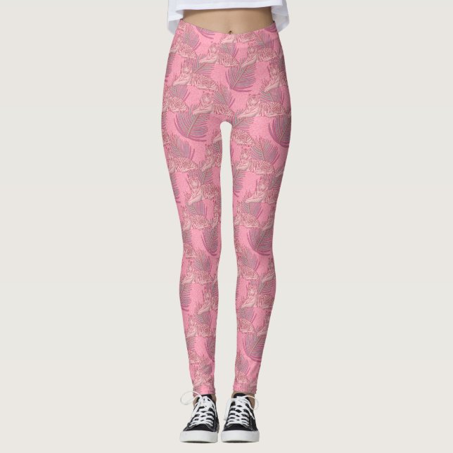 Legging Padrão de Tigre da Selva Rosa (Frente)