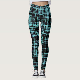 Legging Padrão de tiragem de Abstrato preto e turquesa