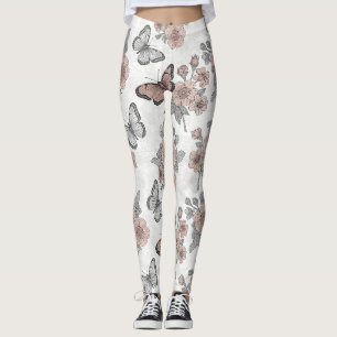 Legging Padrão de Toile de Borboleta Botânica Vintage (1)