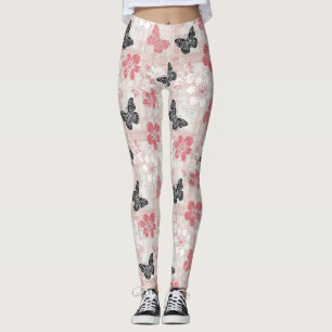 Legging Padrão de Toile de Borboleta Botânica Vintage (3)