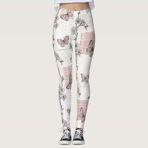 Legging Padrão de Toile de Borboleta Botânica Vintage (4)