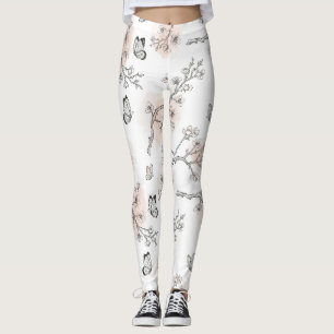 Legging Padrão de Toile de Borboleta Botânica Vintage (9)