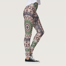 Legging Padrão de Tone Verde e Mandala Castanho