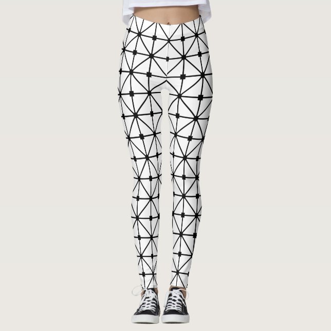 Legging Padrão de trava branca preta (Frente)