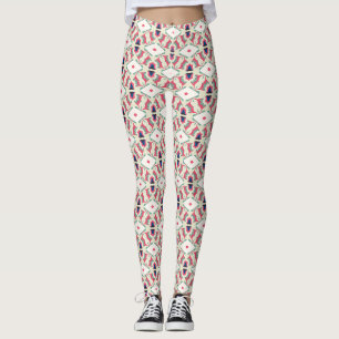 Legging Padrão de Treliça Botânica Rosa Hortelã