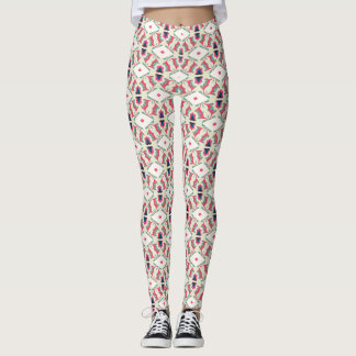 Legging Padrão de Treliça Botânica Rosa Hortelã