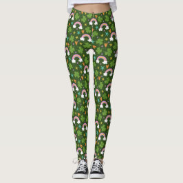 Legging Padrão de trevo de arco-íris do dia de São Patríci