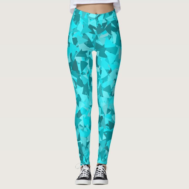 Legging Padrão de Triângulo Azul Turquesa (Frente)