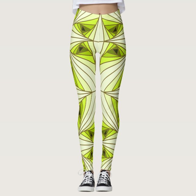 Legging Padrão de triângulo de bloqueio verde vibrante (Frente)