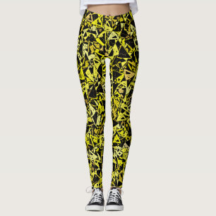 Legging Padrão de Triângulo Preto Amarelo